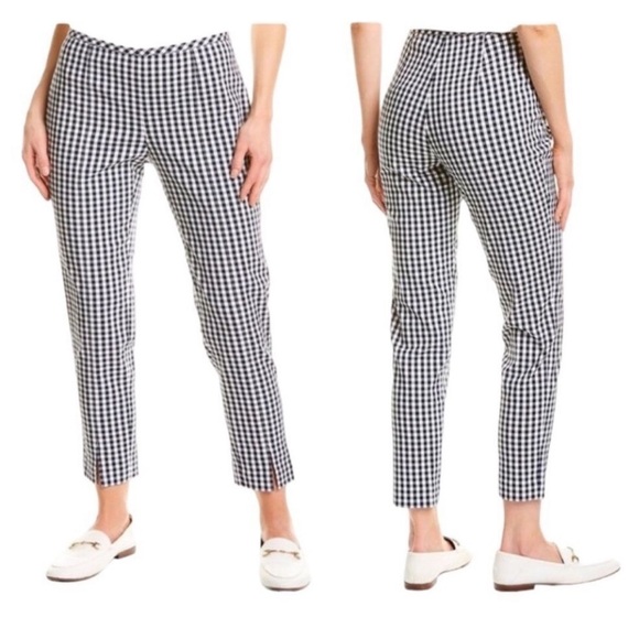 J. McLaughlin Navy White Plaid Gingham Georgina Ankle Pants Straight Leg Slim - Picture 1 of 9
